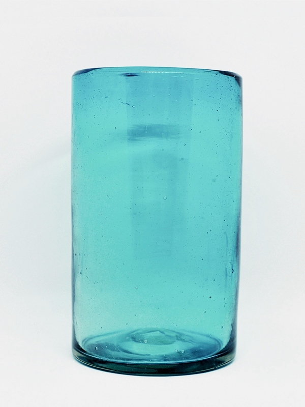 MEXICAN GLASSWARE / Solid Aqua blue drinking glasses 
